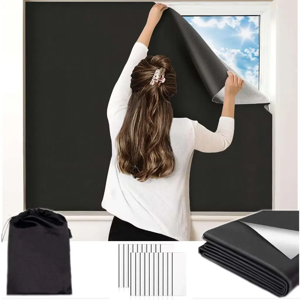 DIY Portable Removable Light Blocking Darkest Window Cloth Blackout Glass Privacy Darkening Window Tint Black Window Sticker