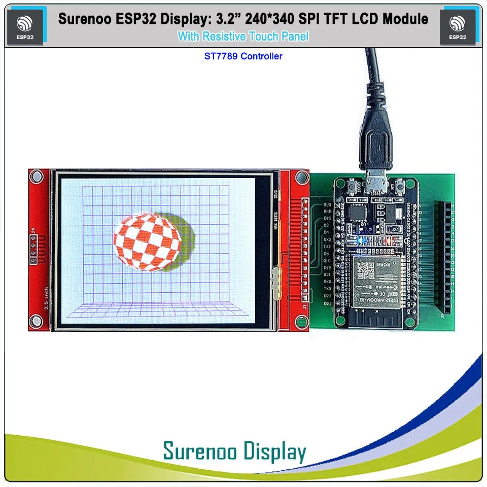 Surenoo ESP32 3,2 pulgadas 240*320 Serial SPI TFT LCD módulo Panel pantalla táctil resistiva RTP para Arduino