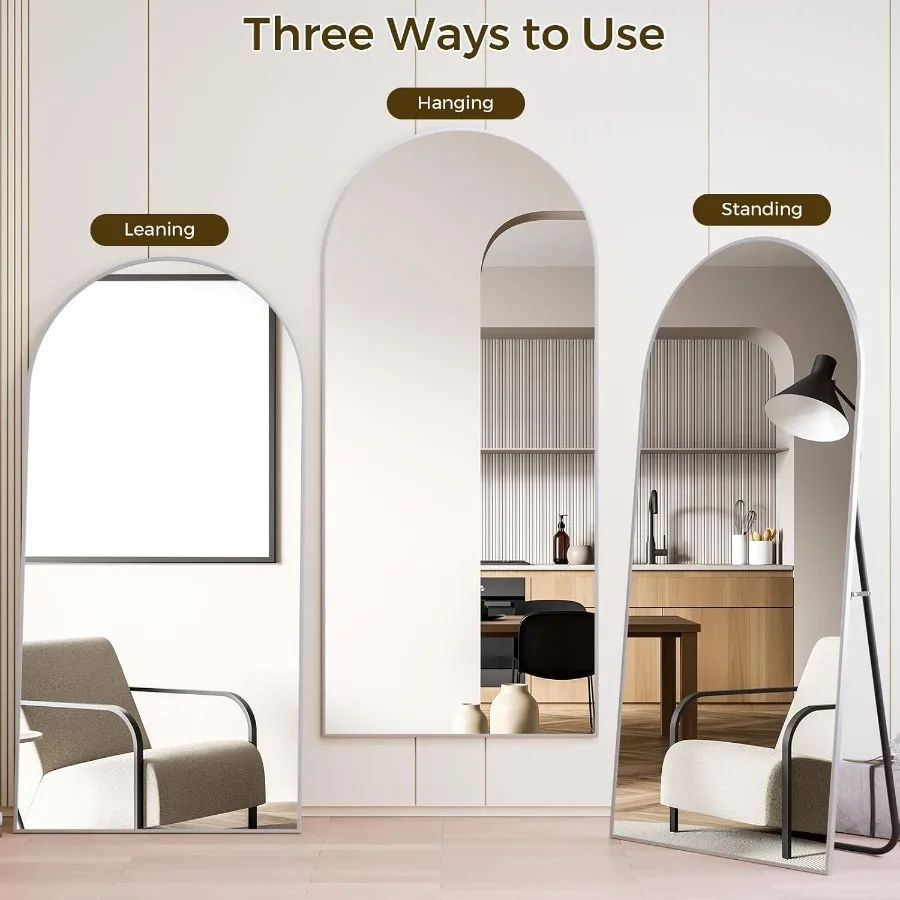 Cermin Lantai Besar Berbentuk Lengkung 30x71 Perak dengan Bingkai Paduan Aluminium Ideal untuk Ruang Tamu dan Kamar Tidur Cocok