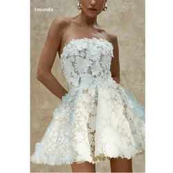 Amanda Sweetheart Strapless White Mini Prom Dress 3D Flower Appliques فساتين مناسبة حسب الطلب  Short Zip Back vestidos de festa