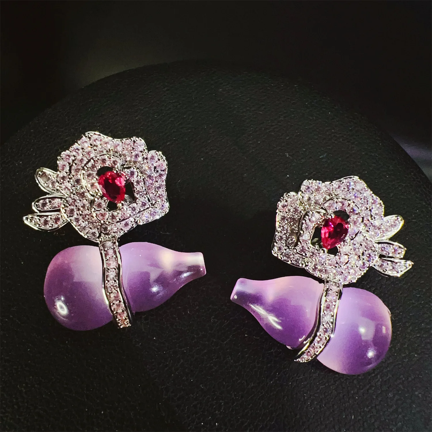 

New Premium Translucent Gourd Flower Ladies Zirconia Earrings Jewellery Set Summer Party Prom Holiday Gift E66