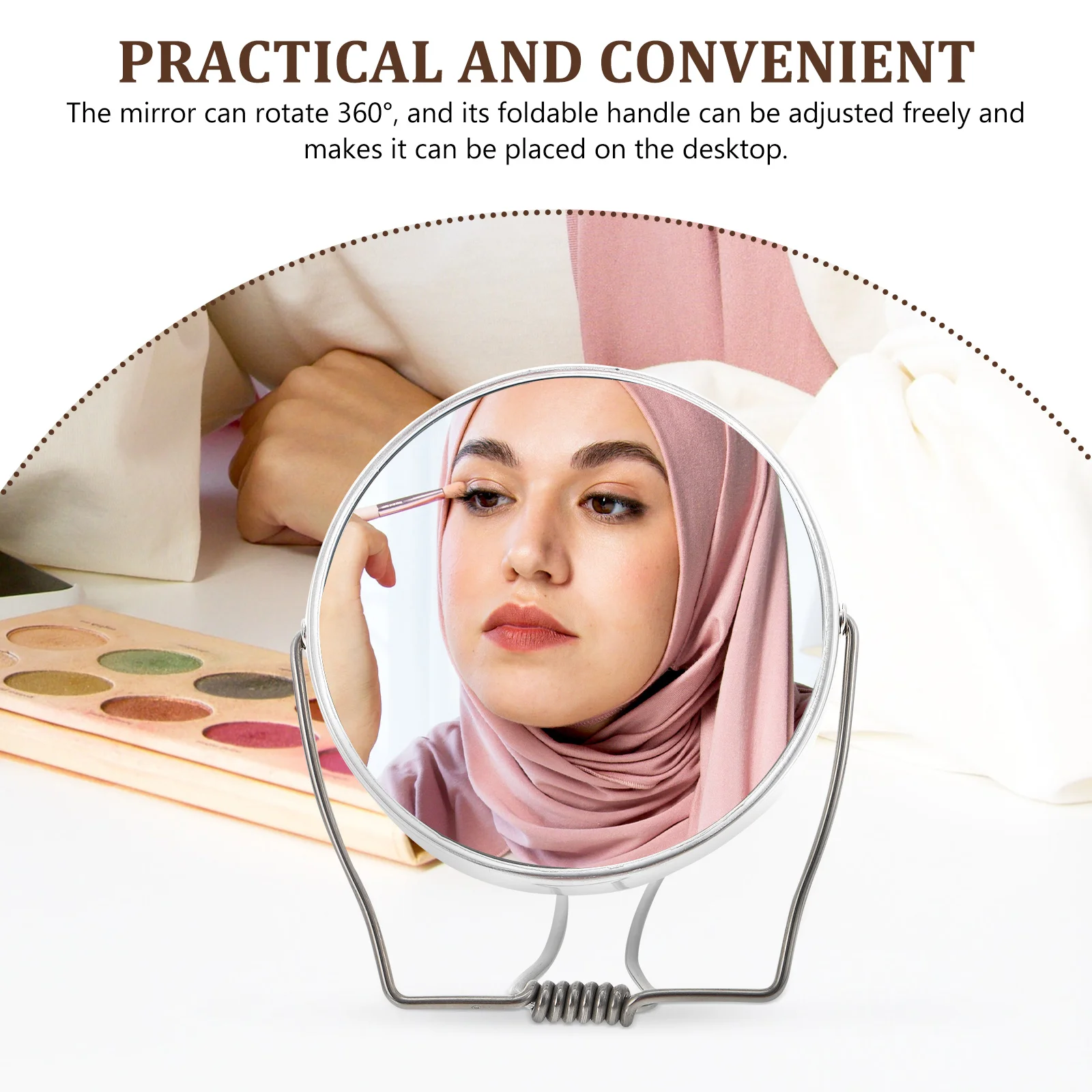 2 個折りたたみ式両面ハンドヘルド化粧鏡コンパクトポータブルバニティミラー HD 反射美容アクセサリー