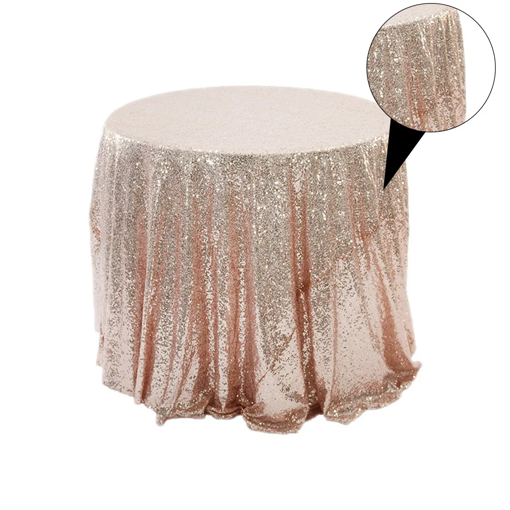 

1pc Embroidery Tablecloth Premium Polyester Sequin Wedding Party Cover Rose Gold Round Shape Stain Resistant Lightweight