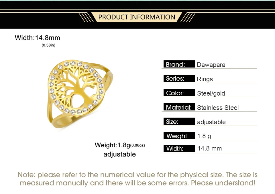Dawapara Baum des Lebens Damen Ring Klarer Zirkon Verstellbarer Ring Yggdrasil Stammbaum Paar Schmuck Edelstahl Ehering – Detail 4