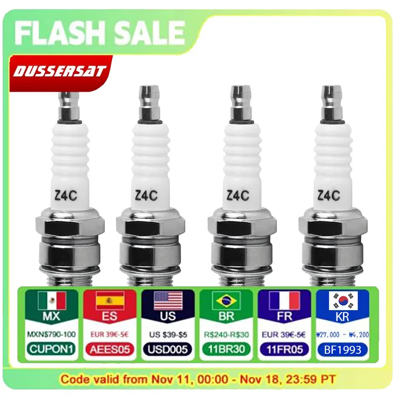 Motorcycle spark plug for 49CC, 50CC, 60CC, 66CC, 80CC two-stroke engine motorcycle bike OE Z4C