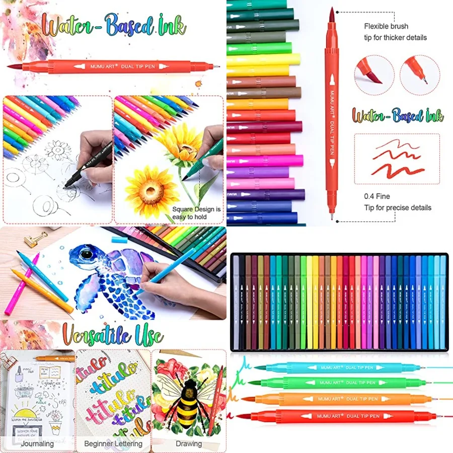 

35-ручка с двумя маркерами для взрослых, книжка-раскраска, кисть для рисования, художественный маркер, цветные ручки с тонким наконечником для пули, ведения журнала, рисования Plann