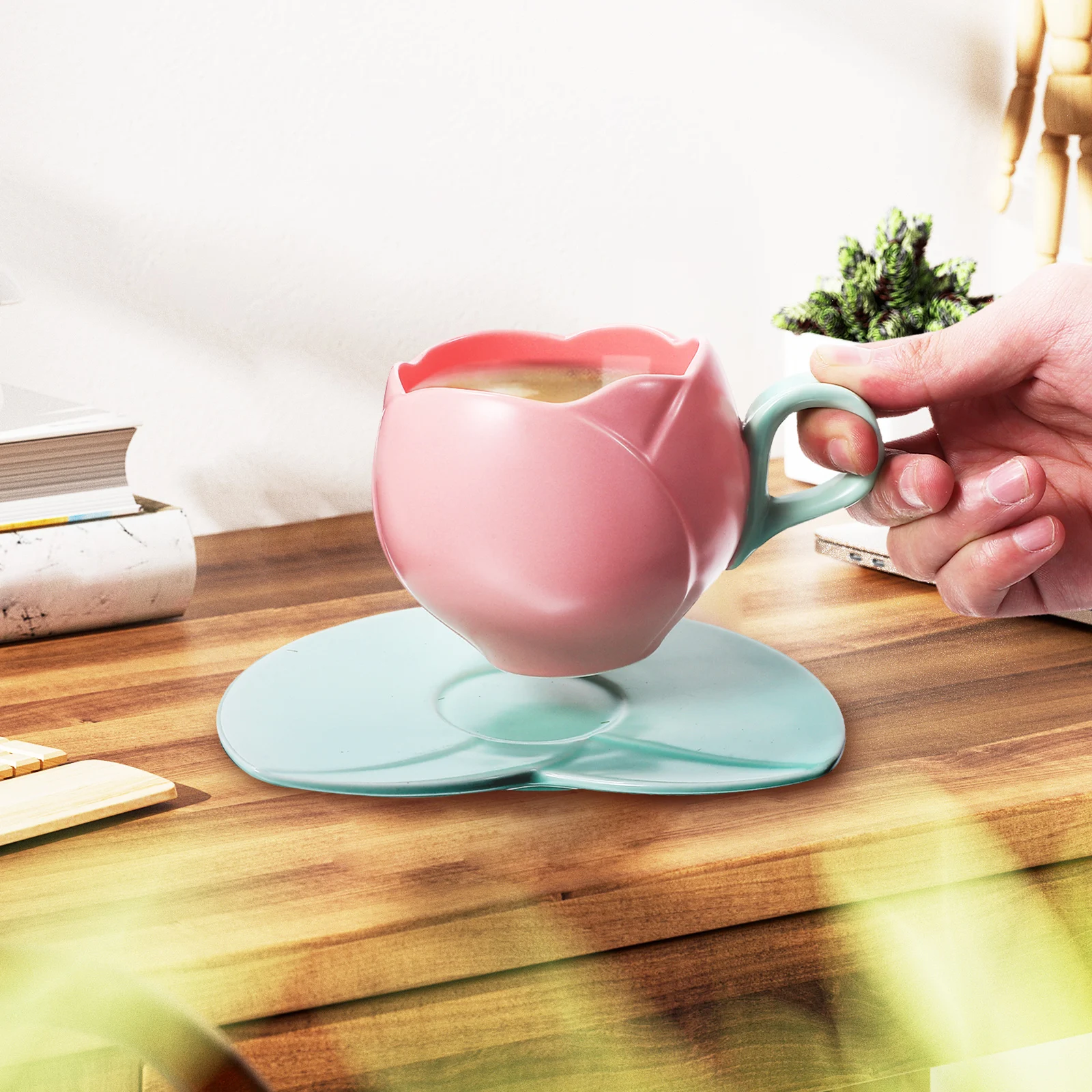 

Ceramic Mug Saucer Set Retro Tulip Flower Design Heat Resistant Easy to Clean for Coffee Tea Milk Mug Saucer Set