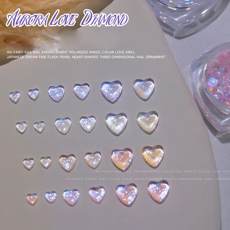 30/100Pcs Love Heart Nail Art Girl Relief Sticker 3D Shiny Rhinestones Flat-Bottom Mixed Crystal Nail Accessories