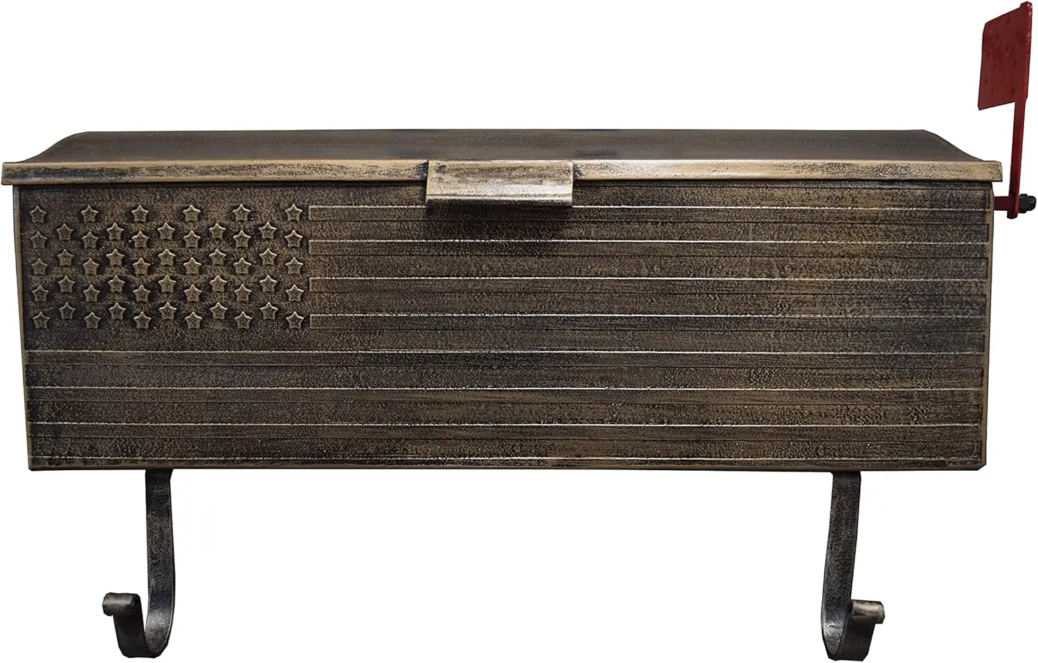 

Антикварный бронзовый почтовый ящик для настенного крепления с выдвижным флагом и держателями для газет