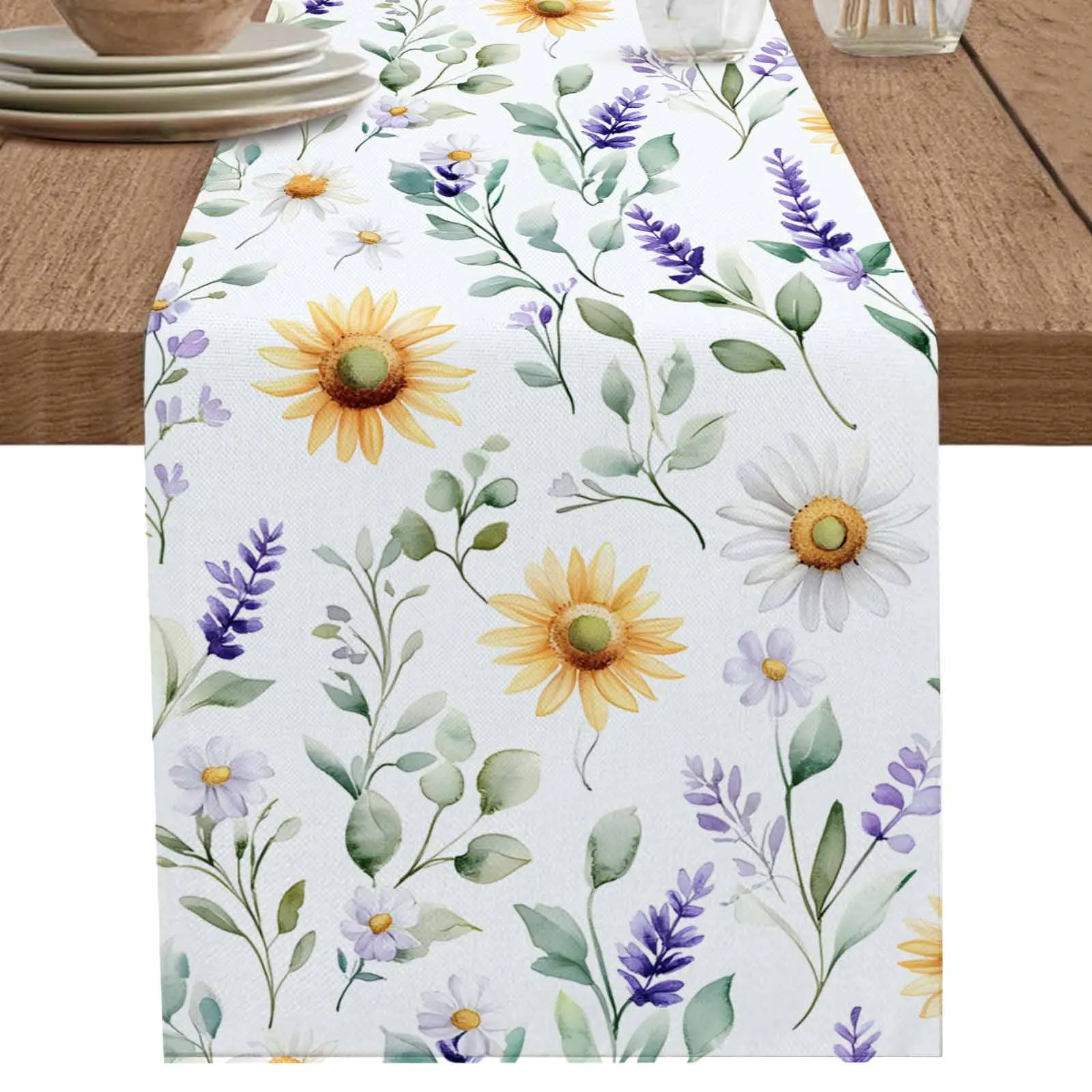 Sunflowers Spring Lavender Runner Wedding Decor Table Cover Holiday Party Coffee Table Decoration Tablecloth