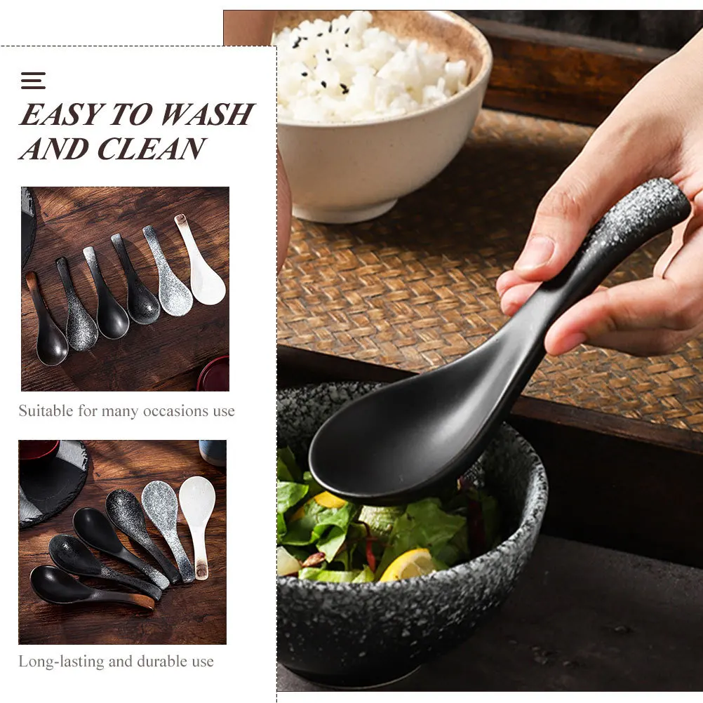

5Pcs Japanese Style Ceramic Soup Spoons Multi-Function Household Soup Spoons Kitchen Essential Ramen Spoon Delicate Spoon