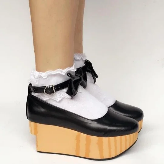 Platforma z okrągłą główką Wysoki obcas Sznurowane Mary Janes Modne damskie buty Lolita Cosplay