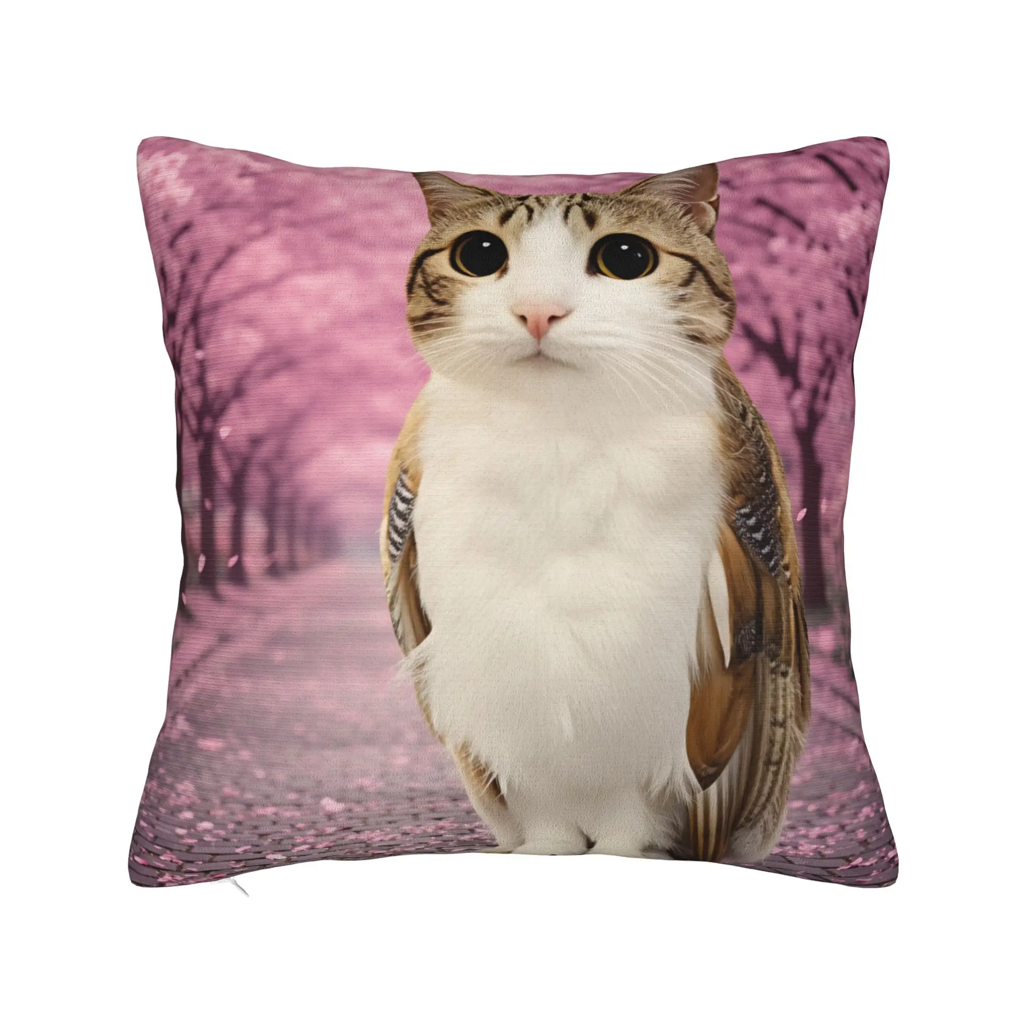 Cherry Blossom Meowl Cat Pillow Cover  Square Cushion Cover Novelty Pillow Case For Living Room Chair