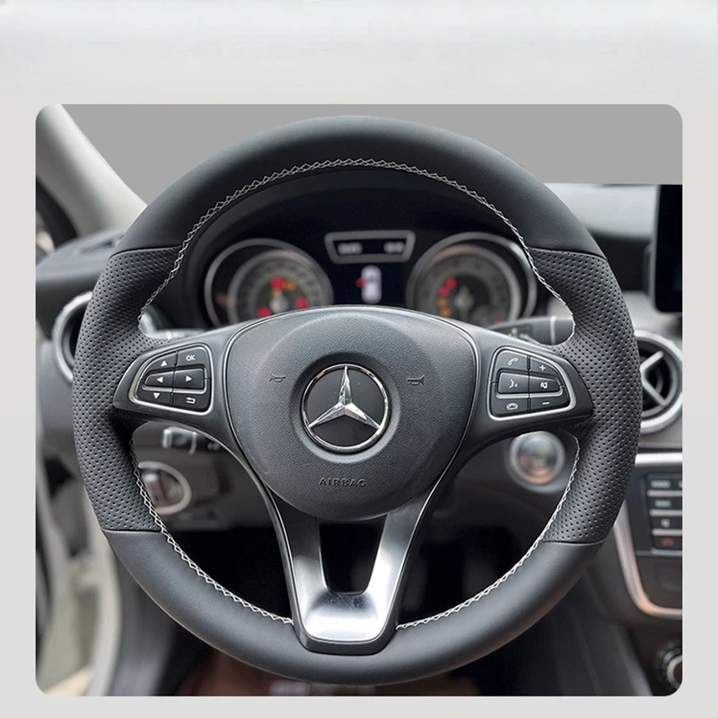 

For Mercedes Benz C200L E63 E300 E320 GLK GLC260 GLA Hand-stitched Genuine Leather Peach wood grain car steering wheel cover