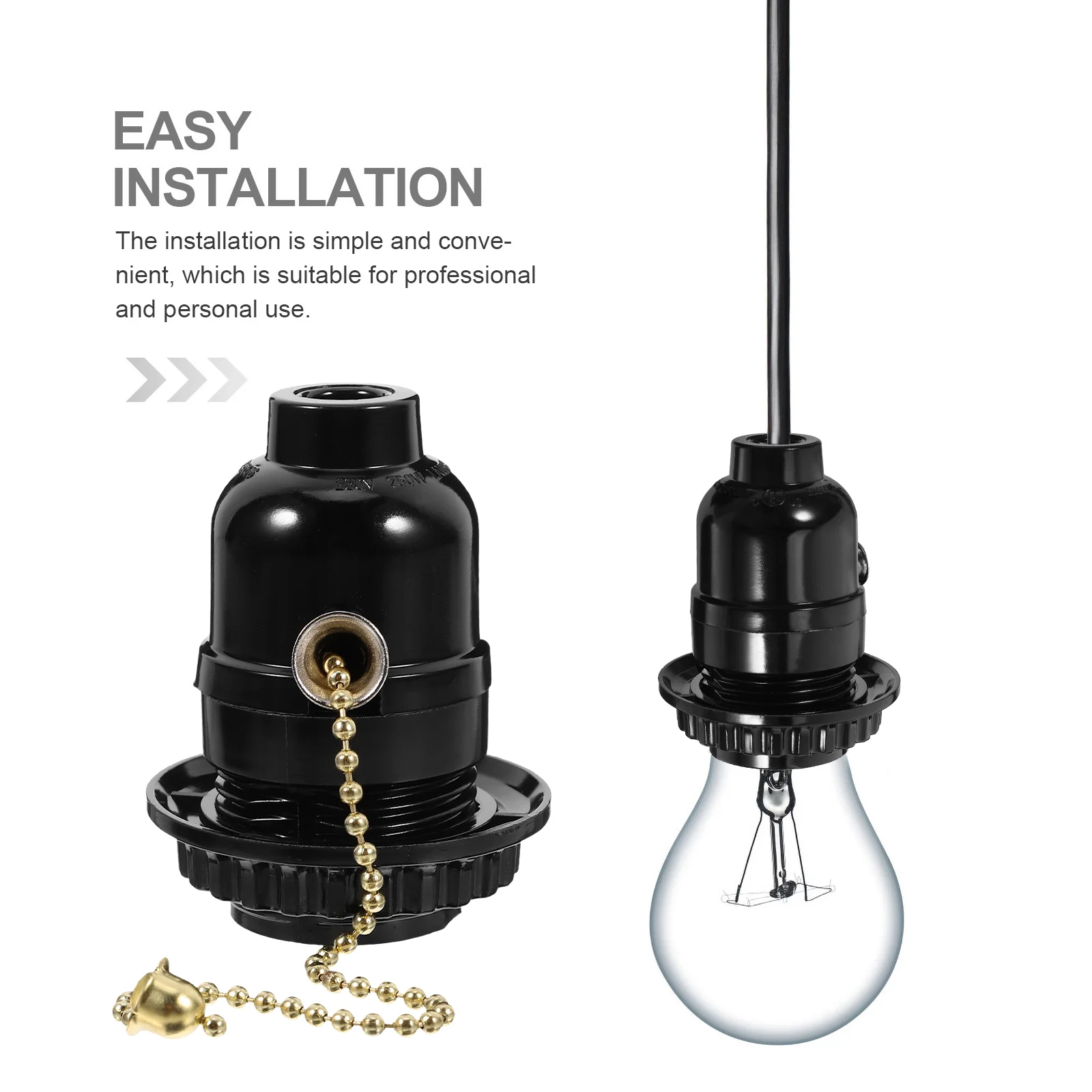Black Pull Chain Chandelier Lamp Holder Wood Base Pull String Light Fixture Ceiling Socket Replacement USA Standard Shell