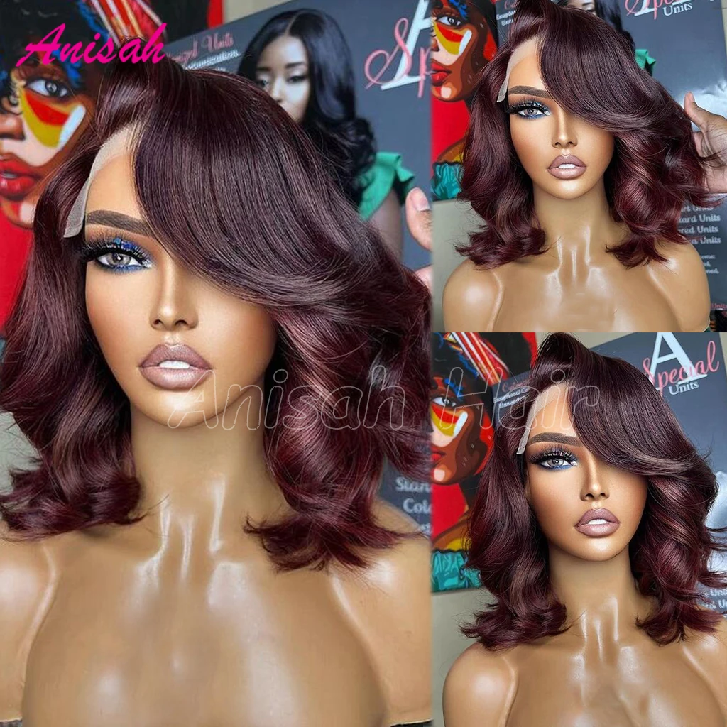 

Ready to Go Glueless Wig Ombre 99J Burgundy Short Bob Wig 13X4 Brazilian Human Hair Lace Front Wigs For Black Women