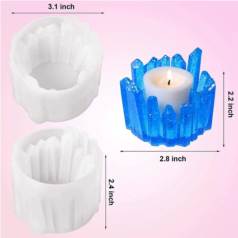 Moldes de silicona para portavelas, moldes de resina para candelabros, moldes de fundición epoxi con forma de cristal, 3 piezas