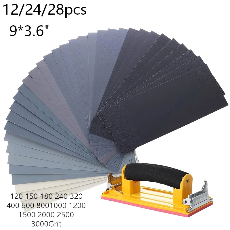 

12/24/28Pcs Sandpaper Kit Wet / Dry Sanding Paper Abrasive Polishing Tools For Wood Sanding Metal Plastic Polishing