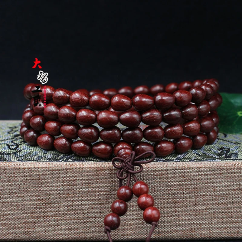 

Zambian Blood Sandalwood Teardrop Bracelet 108 Beads, Small Leaf Purple Sandalwood Wood Beads, Prayer Beads, Buddhist Beads