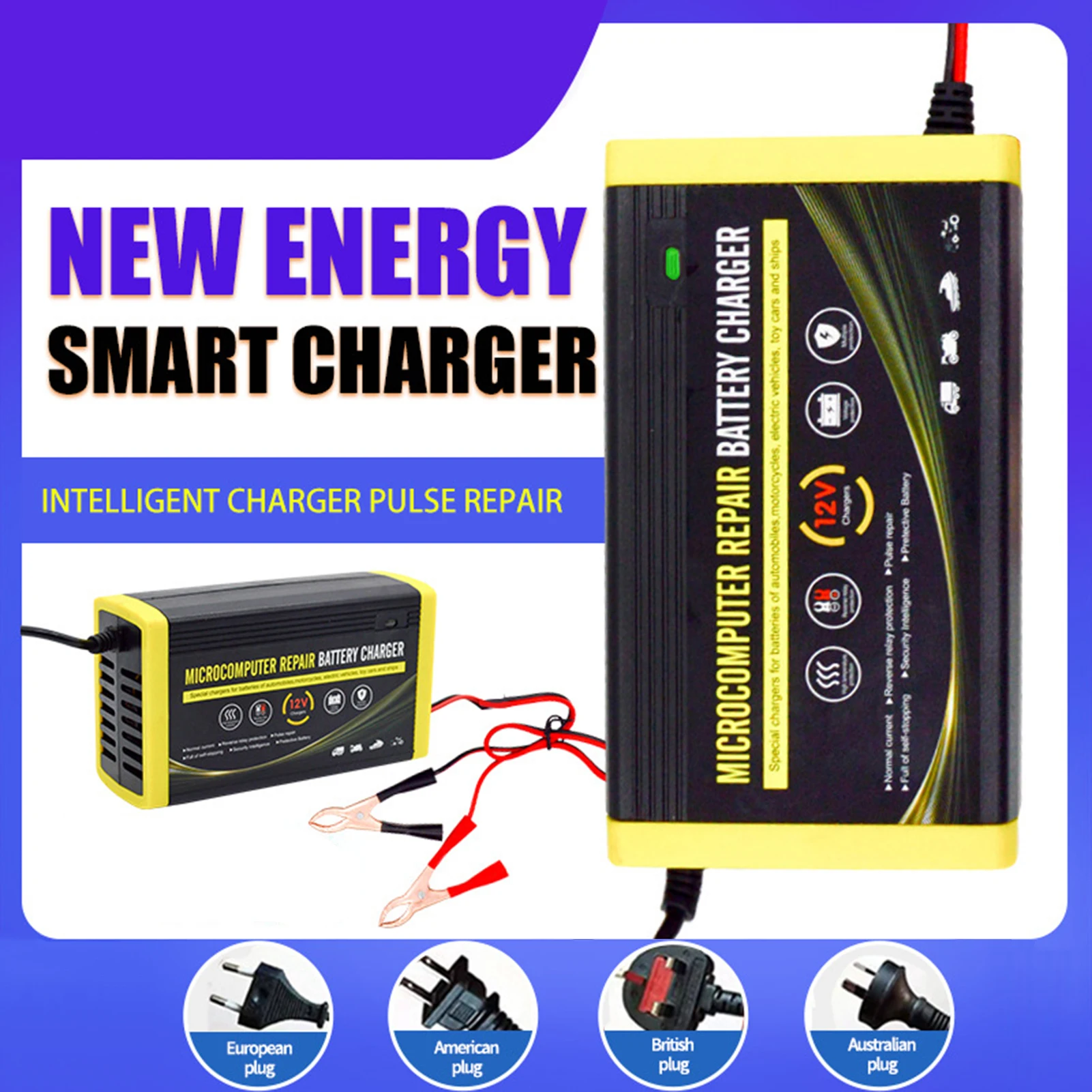 

Зарядное устройство, 12В 6А, интеллектуальное восстанавливающее зарядное устройство для мотоциклов, автомобилей, внедорожников, сухих, водных и свинцово-кислотных аккумуляторов