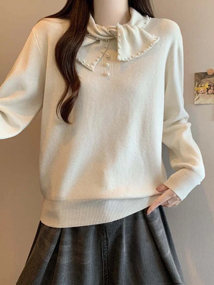 

Ele High Collar Knitted Sweater Women's Knot Slimming Autumn Winter New Sle Casual Comfortable Medium Thi