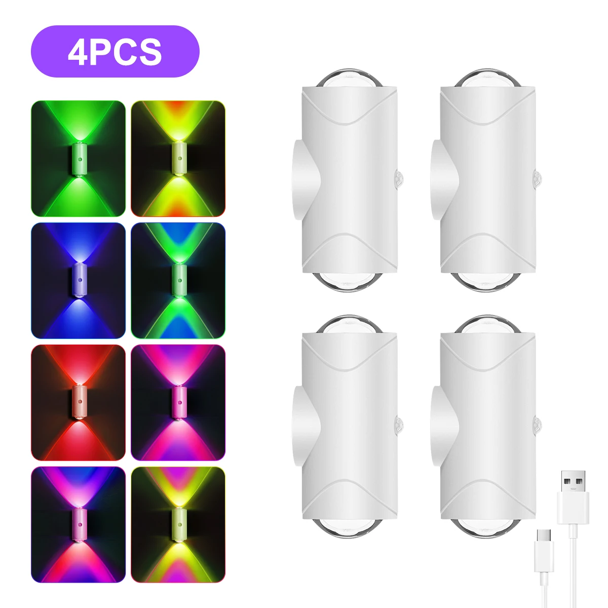 Wiederaufladbare LED-Nachtlichter mit Bewegungsmelder, Wandleuchten, RGB-Verlaufsumgebungslicht, dimmbare Innenlampen, magnetische Stufenlampe