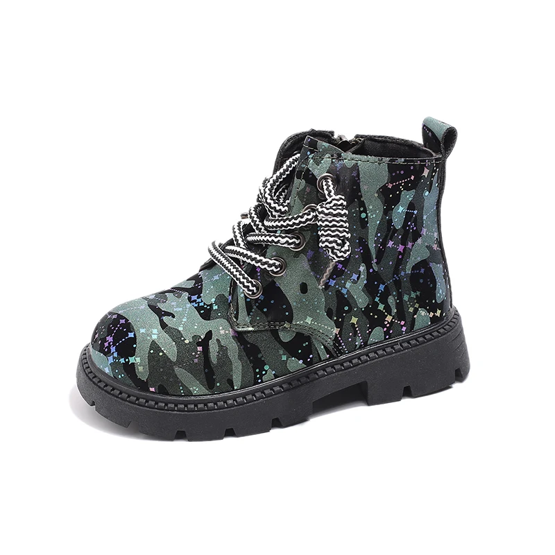 Kids Fashion Boots for Boys Girls Camouflage Motorcycle Boots Children Ankle Shoes with Zipper Fashion 2024 Autumn Winter New