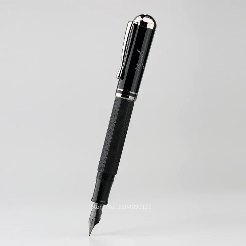 New New MAJOHN P138 Metal Fountain Pen Classical Piston Ink Absorbing No.6 Nib Octahedral Etching Pattern Silver Plated Writing