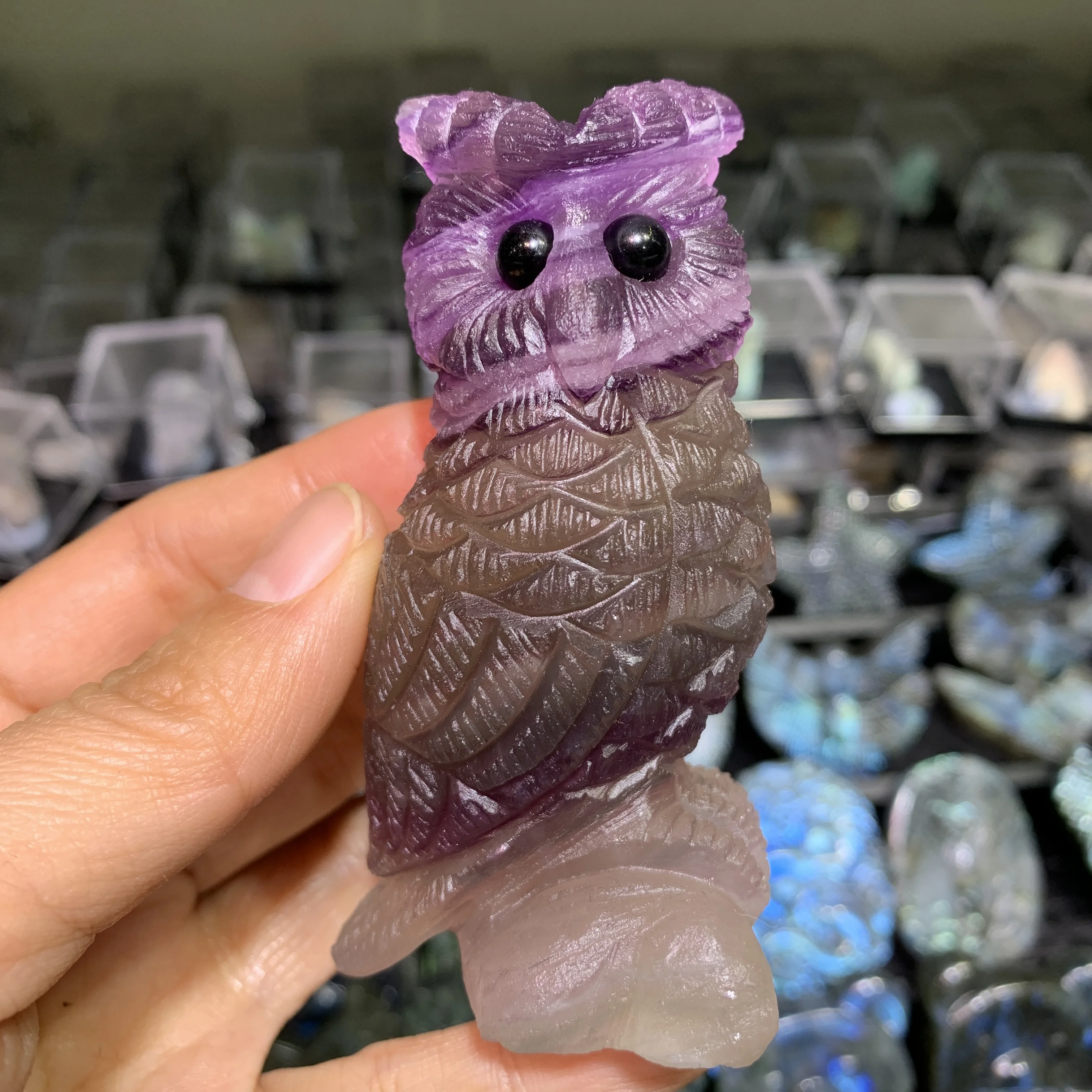 

High quality Natural Fluorite hand carved owl Rock crystal night owl Figurine for Decoration