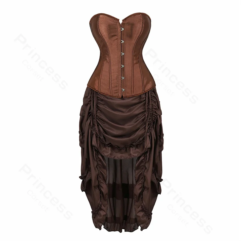 Piraat Kostuum Voor Vrouwen Piraat Jurk Punk Lederen Corset Top Met Trekkoord Rok Bruin Steampunk Corset Jurk Plus Size