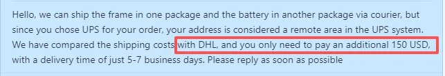 DHL extra shipping cost