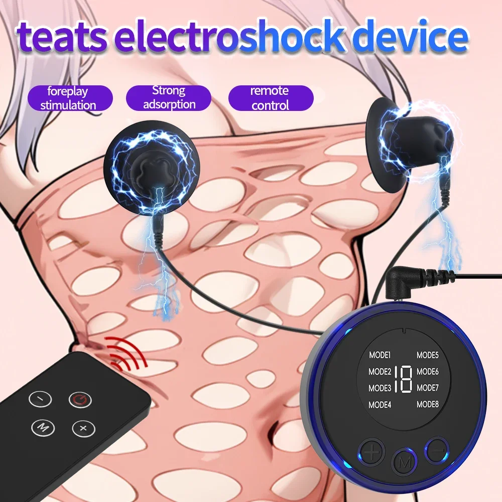 Wireless Remote Control Electric Shock Nipple Clamp Nipple Suction Breast Clitoral Stimulation Female Masturbator BDSM Sex Toys