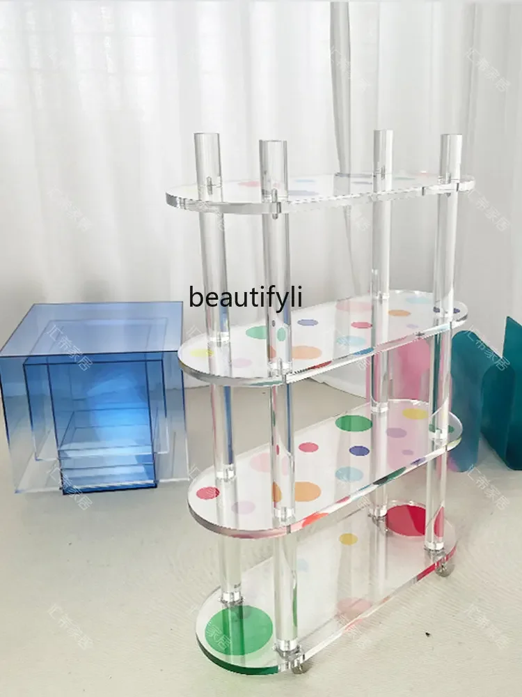 

Acrylic Multi-Layer Storage Rack Color Polka Dot Transparent Movable Shop Ornament Display Living Room Small Coffee Table