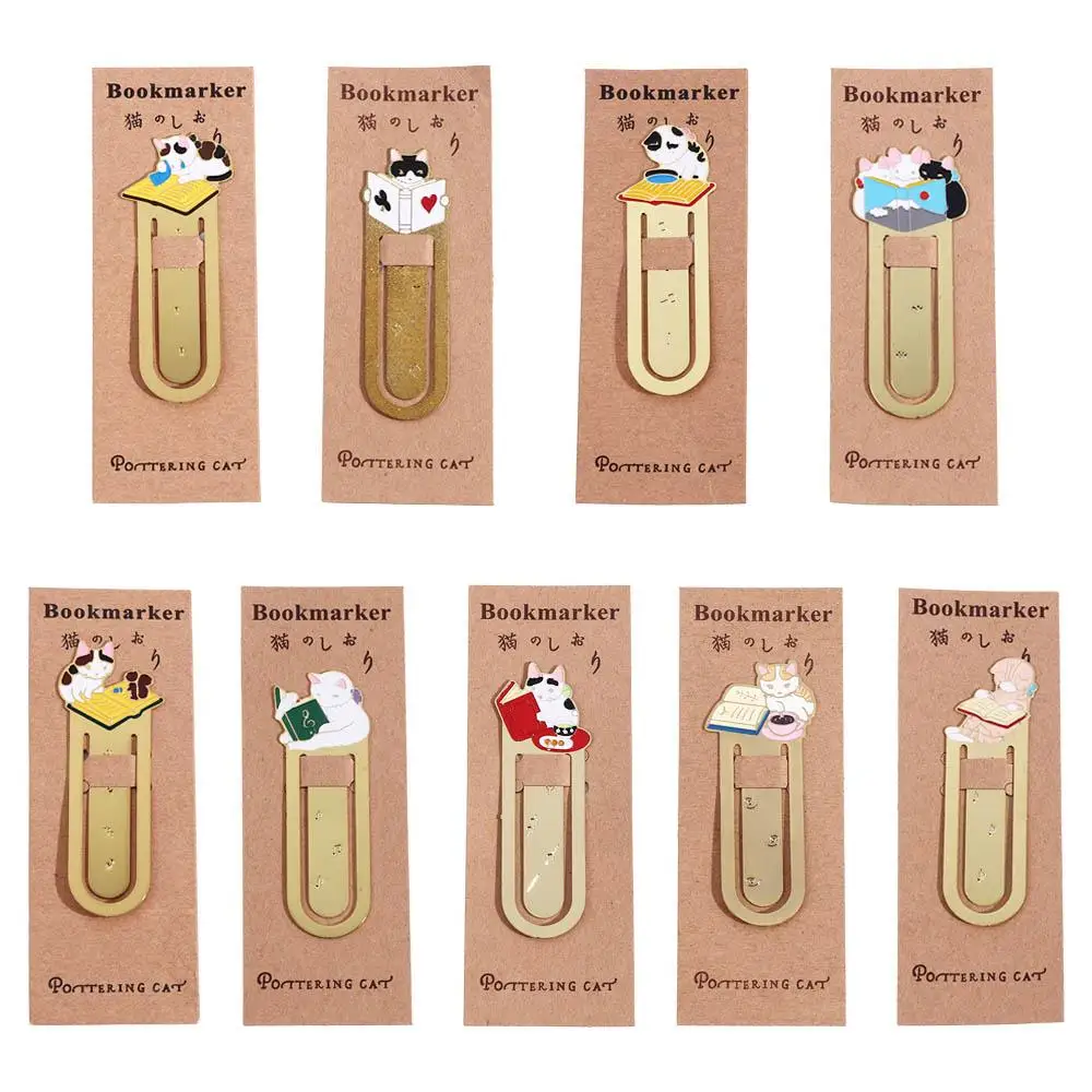 Student Gift School Animals Japanese Cartoon Reading Cat Bookmark Metal Bookmark Bookmark Kittens Book Mark