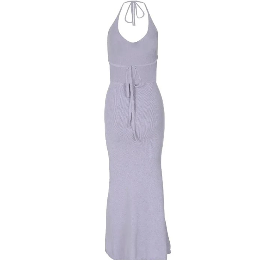 2025 المرأة متماسكة ثلاثية الأبعاد زهرة الرسن الرقبة فستان منسوج بلا أكمام مفتوحة الظهر Bodycon فستان طويل الصيف فستان الشاطئ