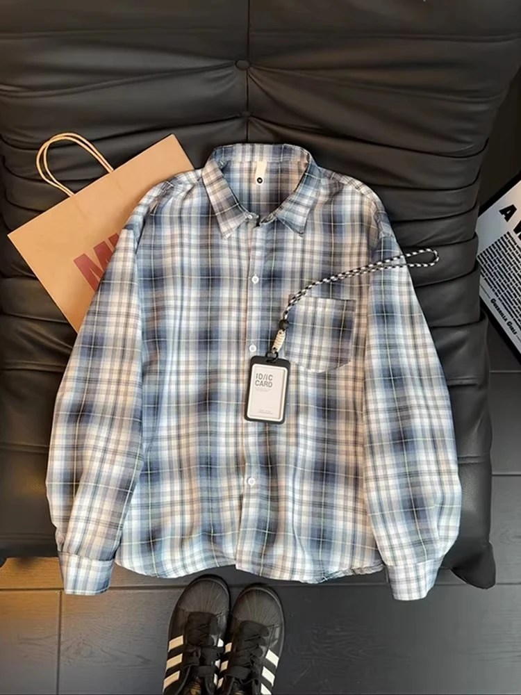 

Мужская рубашка Cleanfit с длинным рукавом в сине-белую клетку, контрастная расцветка, в стиле Lazy Style, с защитой от солнца, для пар, стандартный крой, повседневная рубашка