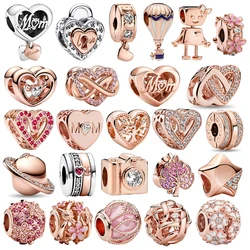 Classic 925 Sterling Silver Rose Gold Heart&Ball&Lucky Bead Charm Fit Brand Bracelet DIY Jewelry