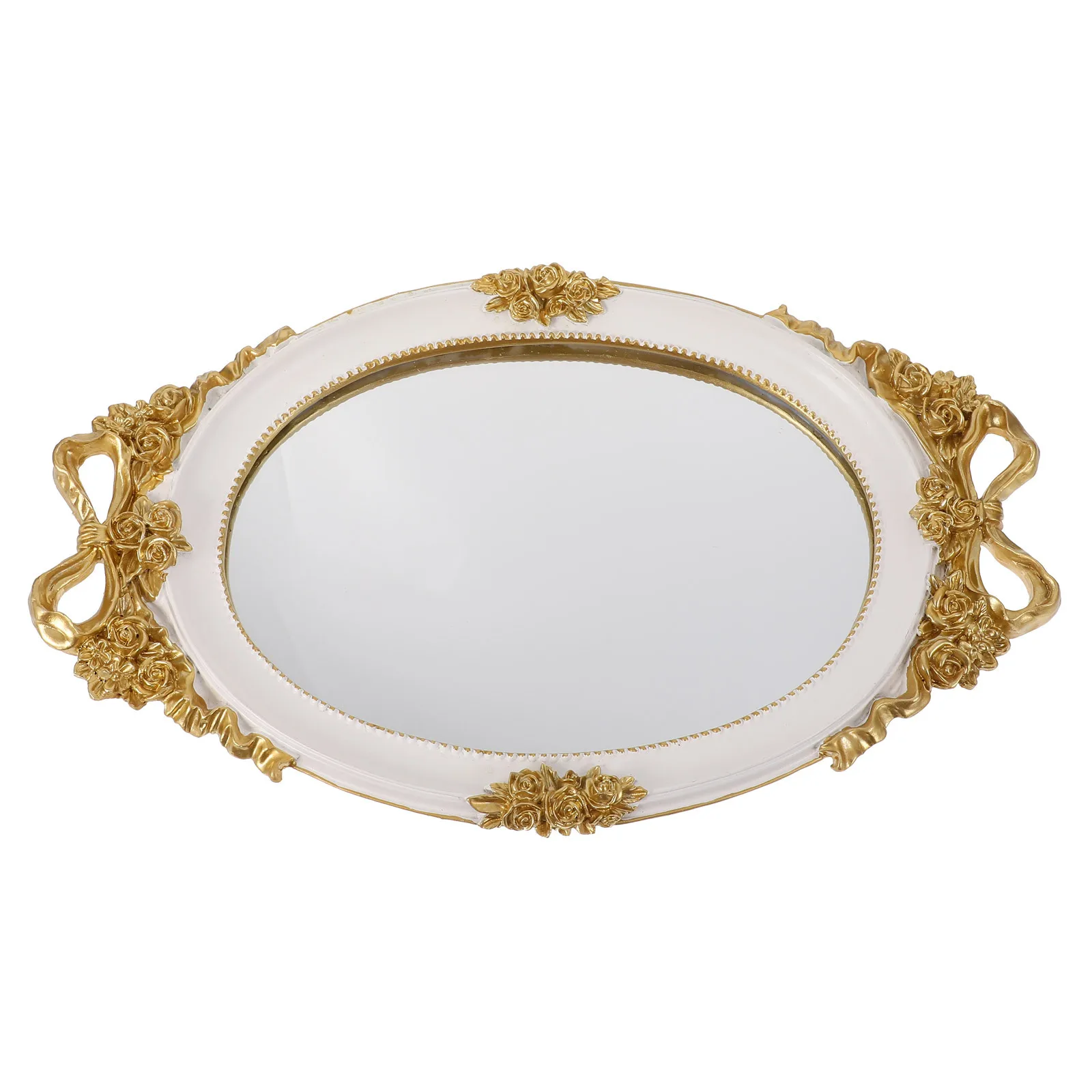 

1Pcs Retro Mirror Tray European Style Decorative Storage Plate Wedding Cake Jewelry Display Vintage Dessert Plate