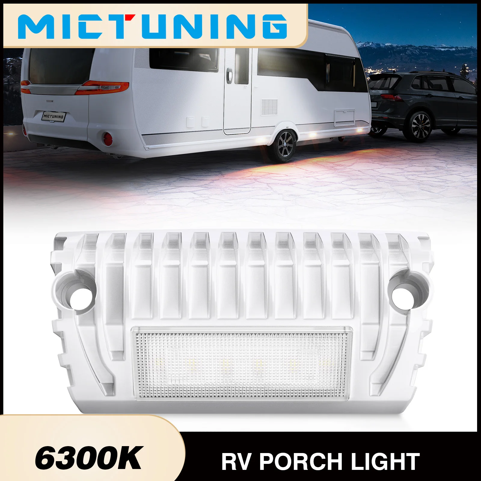 

MICTUNING RV Внешний светодиодный светильник для крыльца, тент 750LM 6300K, белые фонари, алюминиевое наружное сменное освещение для кемпера