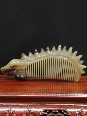 

Natural white horn hedgehog comb dense tooth fine tooth straight hair care comb anti-static art carving portable comb