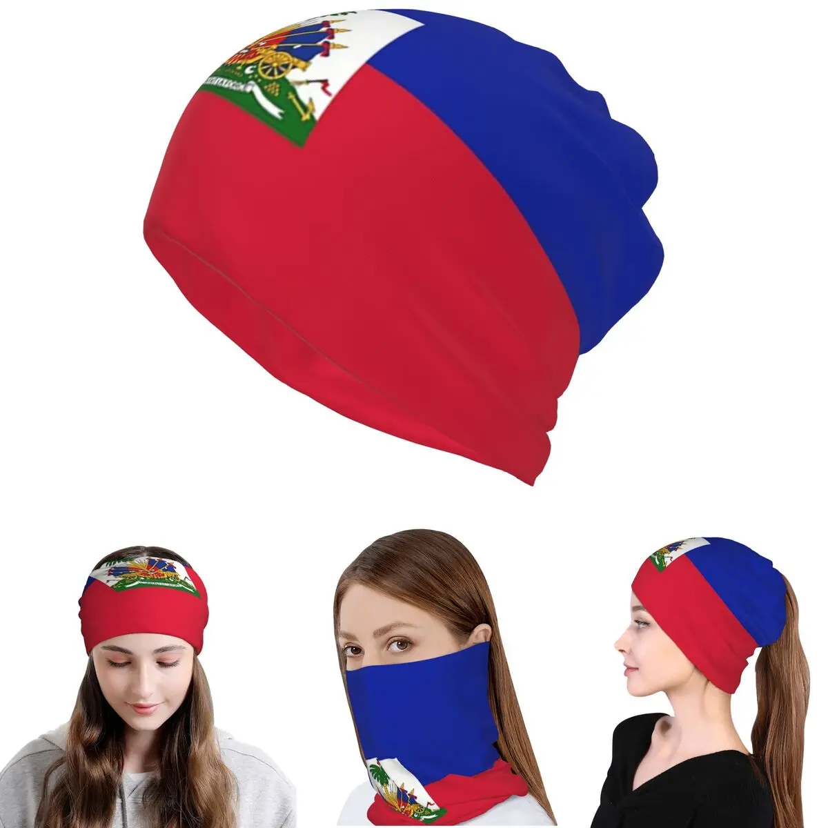 Haiti Flag Print Bandana Neck Gaiter Face Scarf Warm Balaclava Beanies Hat for Men Women Adult Windproof