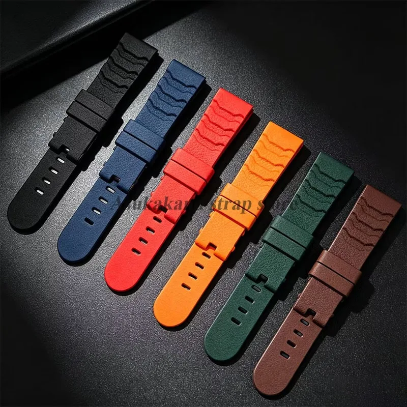 22mm 24mm Fluororubber Watchstrap for Luminox Watchband for Seiko for Casio Bracelet FKM Rubber Wristband Watch Butterfly Buckle