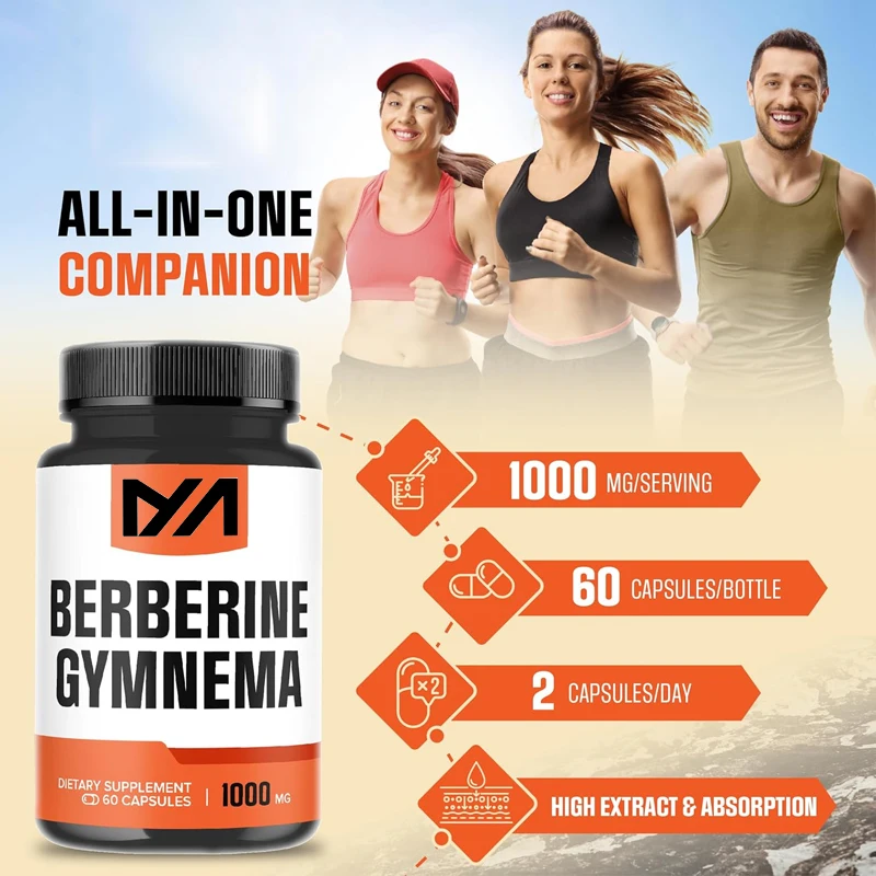 1000mg Berberine supplement containing organic Gymnema Sylvestre leaves - supports immune system and gastrointestinal function