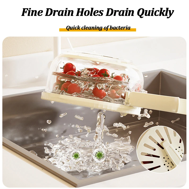 2-In-1 Fruit Drain Basket Vegetable Washing Basket With Foldable Handle Refrigerator  Crisper Storage Bowl For Home Kitchen - Image 4