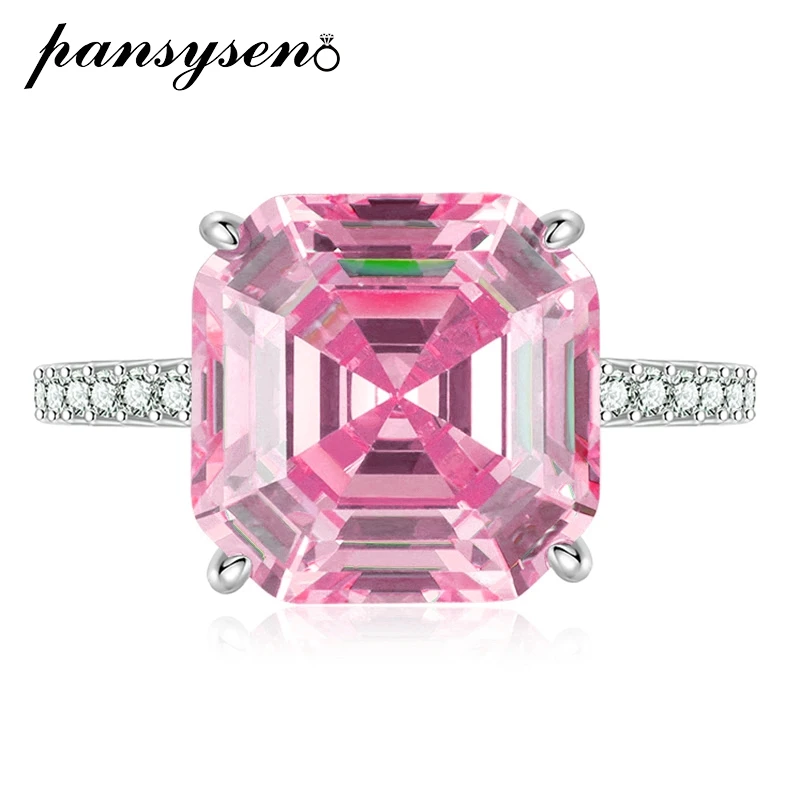 

PSANSYSEN 100% 925 Sterling Silver 14CT Asscher Cut Pink Sapphire Citrine Ring Wedding Engagement Fine Jewelry Drop Shipping