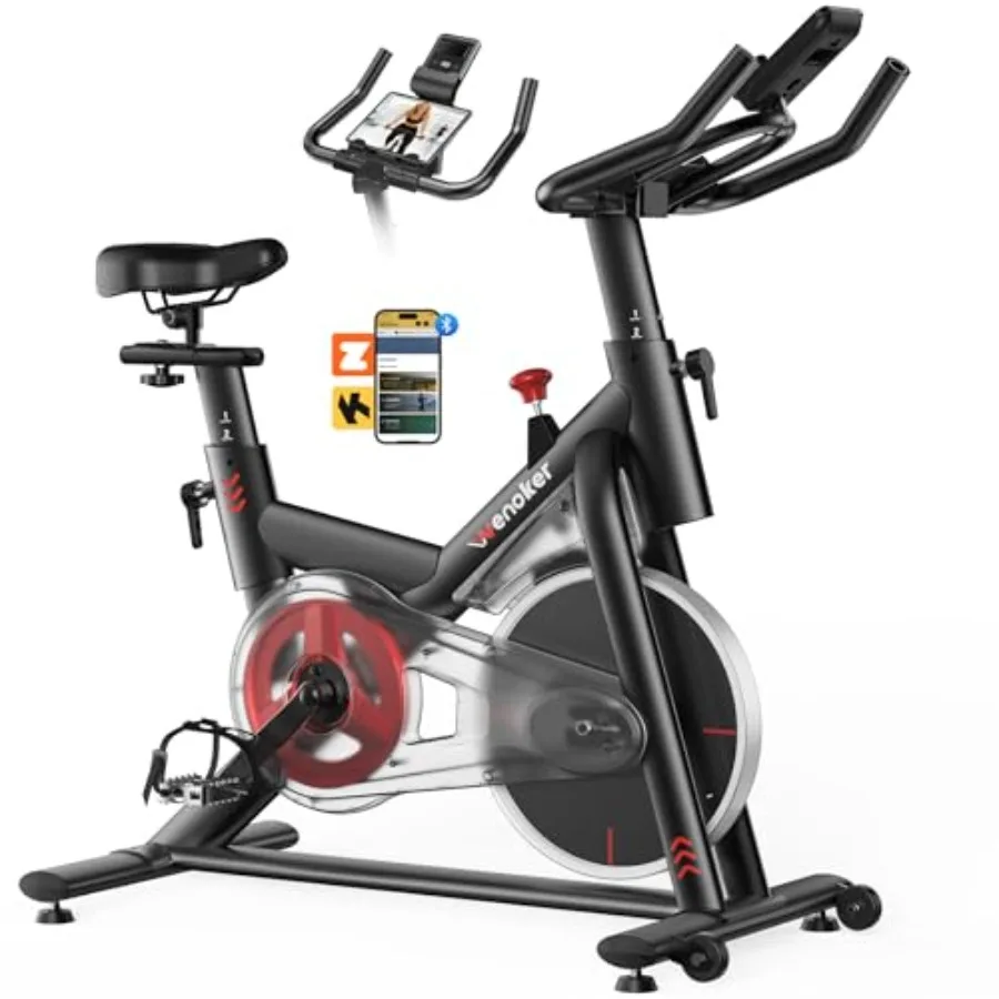 

Exercise Bike for Home 350LB Indoor Cycling Bike Low Noise Stationary Spin Bike with App Sync Adjustable Seat LCD Monitor Smoot