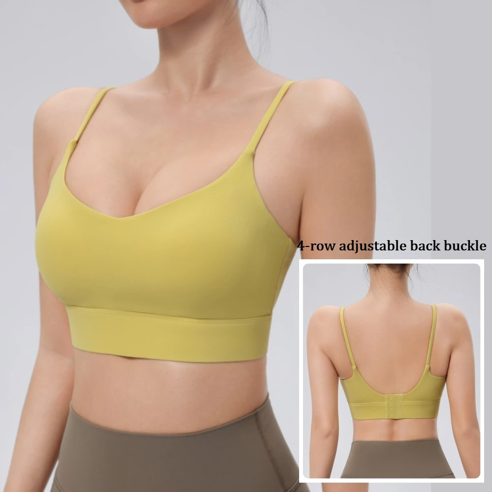 Thin-strap Beautiful Back Sports Bra for Women, Adjustable Back Buckle, Shockproof,Tank Top Style for Running, Yoga, and Fitness