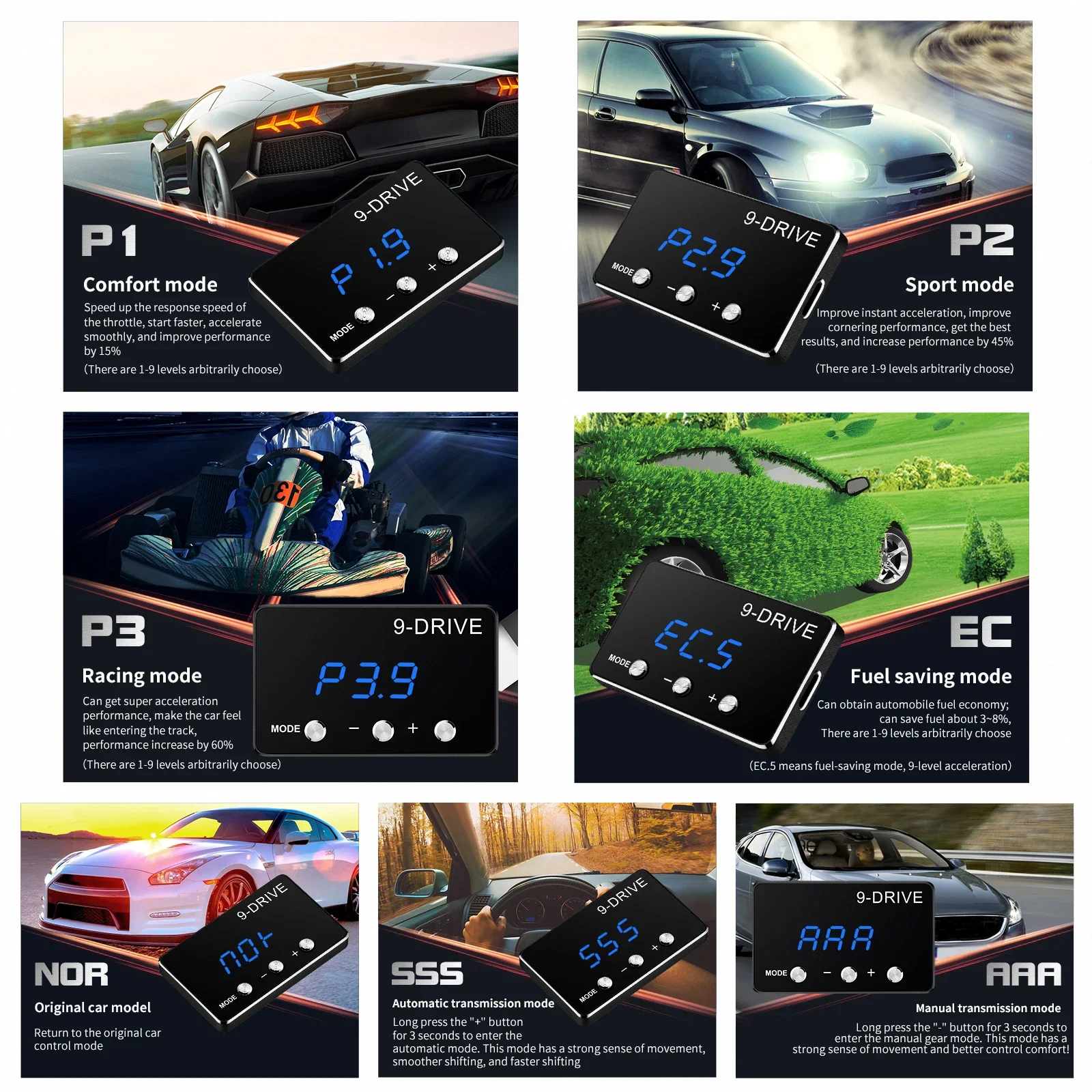 ใหม่ Plug Play รถ Throttle Response Controller ชิ้นส่วนปรับแต่งอุปกรณ์เสริม 9 ไดรฟ์ 5 โหมด Digital Racing Accelerator Potent Booster