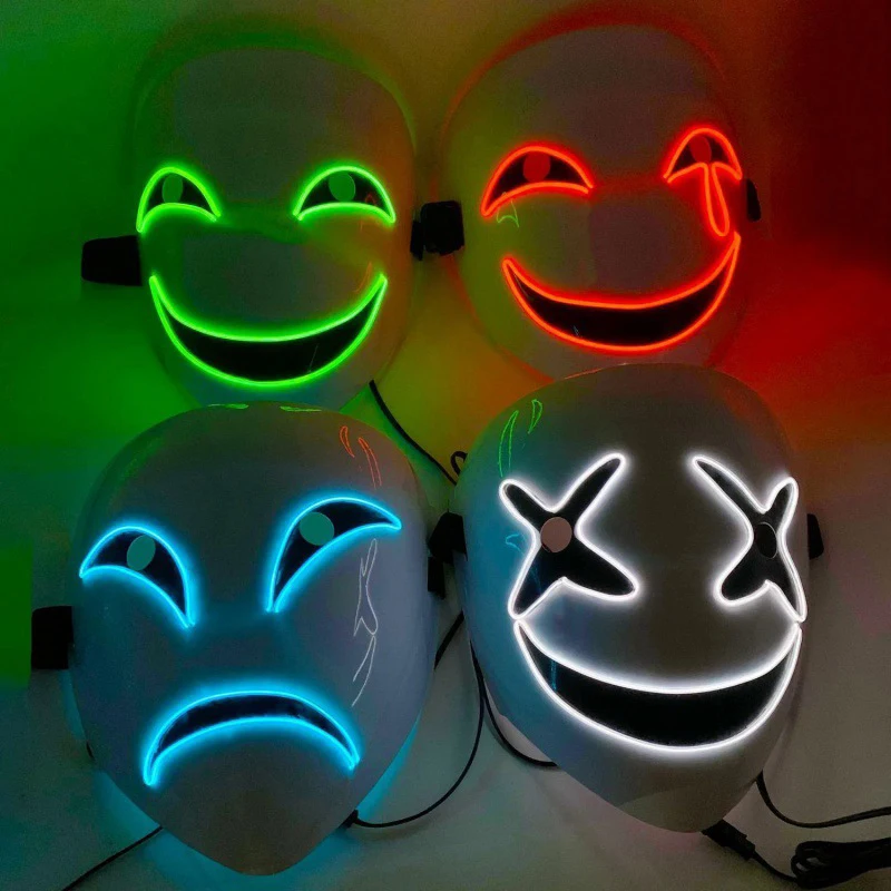 Neue kreative LED Halloween Clown Glüh maske weiß grün blau rot weinen Lächeln Clown