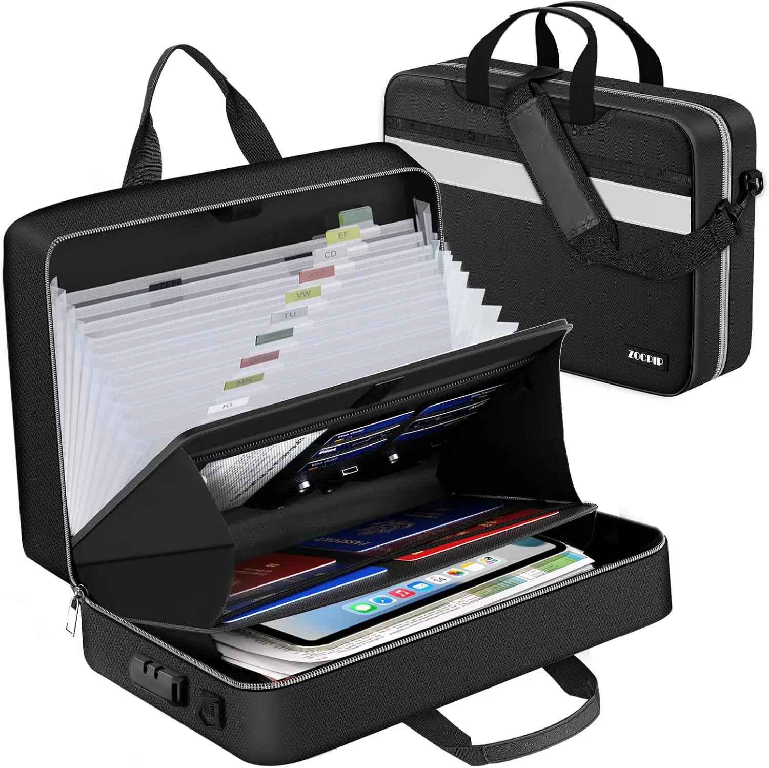 

Fireproof Accordion File Organizer with Lock, 13 Pocket Expanding Folder, Portable Safe Storage for Letter/Legal Size